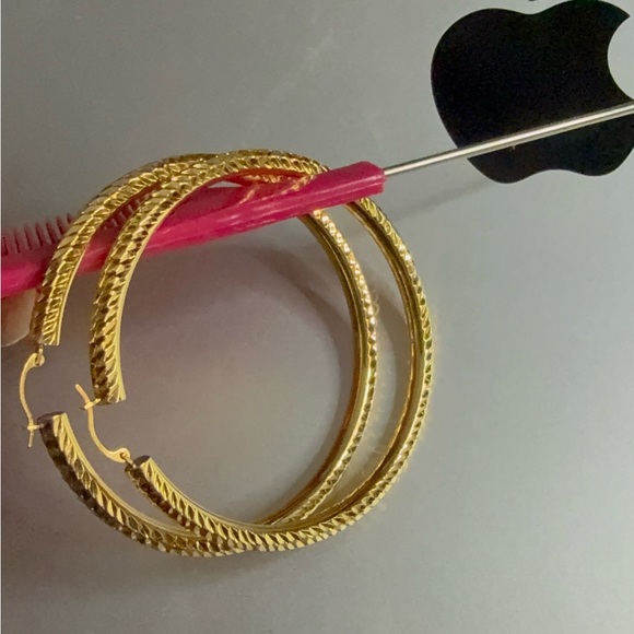NWT 14k Real Gold Diamond-Cut 70mm Round Tube Hoop Earrings - Genuine 14K “3/3” - Picture 1 of 9